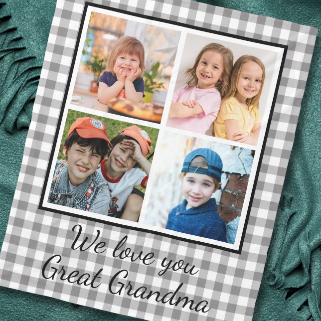 Couverture Polaire Buffle Grandma Grandme Plaid 4 Photo Collage (Créateur téléchargé)