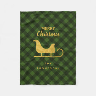 Couverture Polaire Buffle noir vert de Noël Plaid Père Noël Sleigh