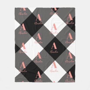 Couverture Polaire Buffle personnalisé Check noir blanc rose