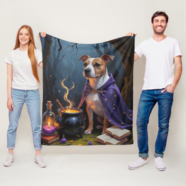 Couverture Polaire Bull Terrier Chien Whimsical Halloween Peinture (En situation)