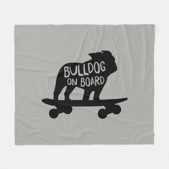 Couverture Polaire Bulldog à bord | Chien de Skateboard Silhouette (Devant (Horizontal))