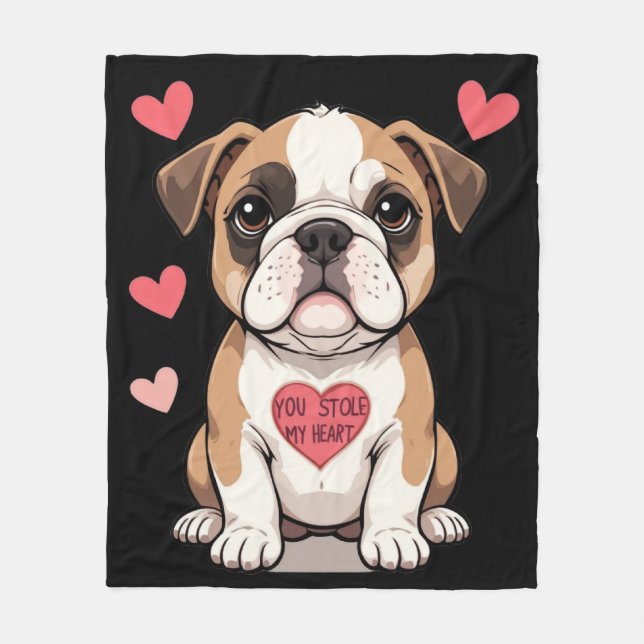 Couverture Polaire Bulldog Chiot avec un message de coeur (Devant)