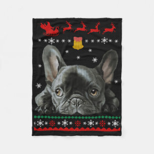 Couverture Polaire Bulldog français  Joyeux Noël en français