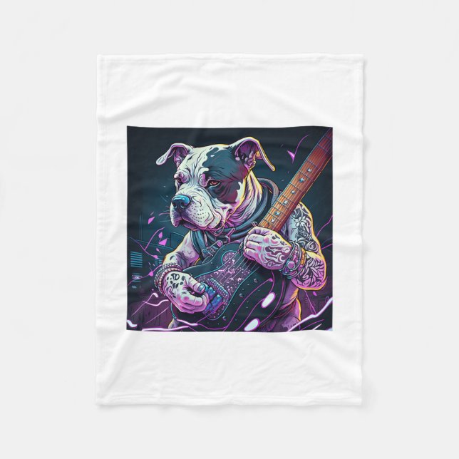 Couverture Polaire Bulldog Jouer Rock Guitare Électrique (Devant)