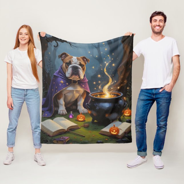 Couverture Polaire Bulldog Whimsical Halloween peinture (En situation)