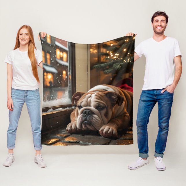 Couverture Polaire Bulldog with Christmas Lights Holiday (En situation)