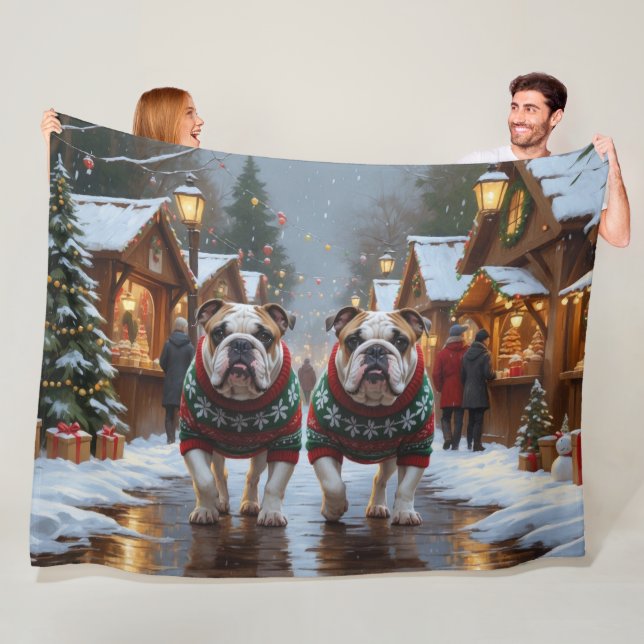 Couverture Polaire Bulldogs Christmas Snow Holiday (En situation)