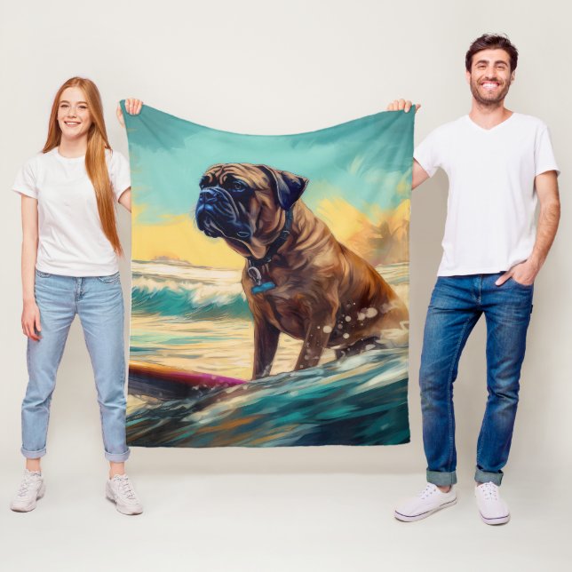Couverture Polaire Bullmastiff Beach Surfing Peinture (En situation)