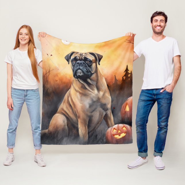 Couverture Polaire Bullmastiff d'Halloween avec la peur Citrouille (En situation)