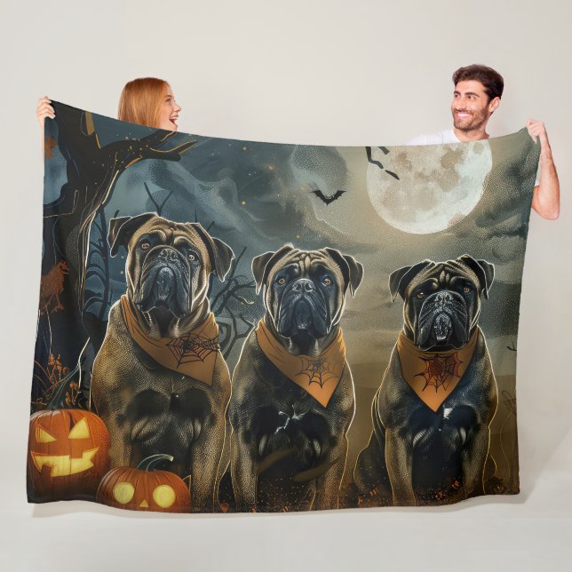 Couverture Polaire Bullmastiff Halloween Éffrayant (En situation)