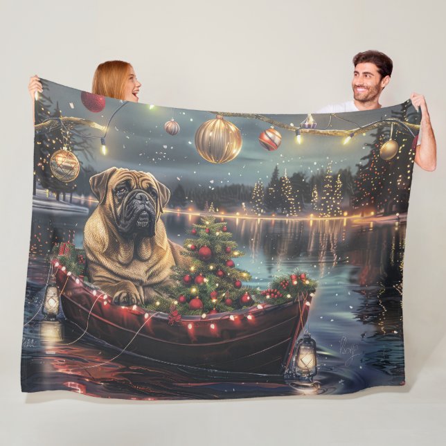 Couverture Polaire Bullmastiff Noël Festive Voyage (En situation)
