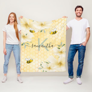 Couverture Polaire Bumble abeilles florales jaune nid d'abeille amusa