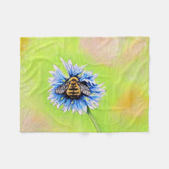 Couverture Polaire Bumble Bee sur une peinture à fleurs (Devant (Horizontal))