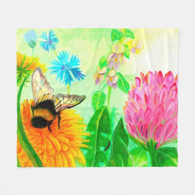 Couverture Polaire Bumblebee sur le pandelion (Devant (Horizontal))