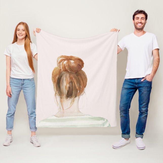 Couverture Polaire Bun de noeud à cheveux rouges (En situation)