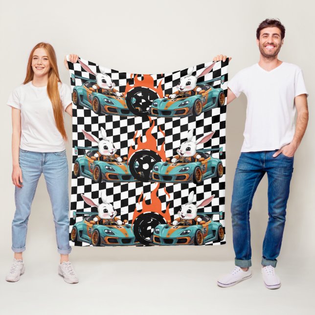 Couverture Polaire Bunny Orange Voiture Racing Imprimer (En situation)