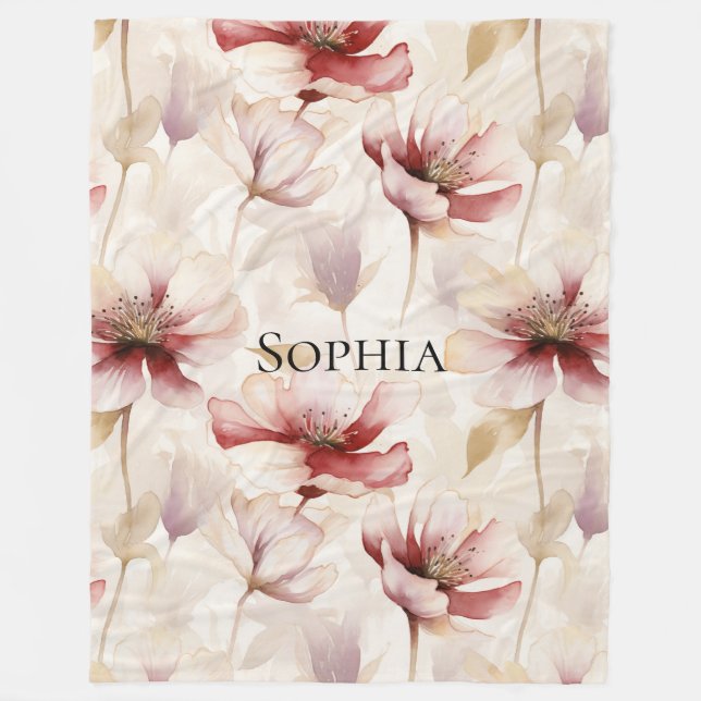 Couverture Polaire Burgundy Crème Lavande Fête de Mariage Florale (Devant)