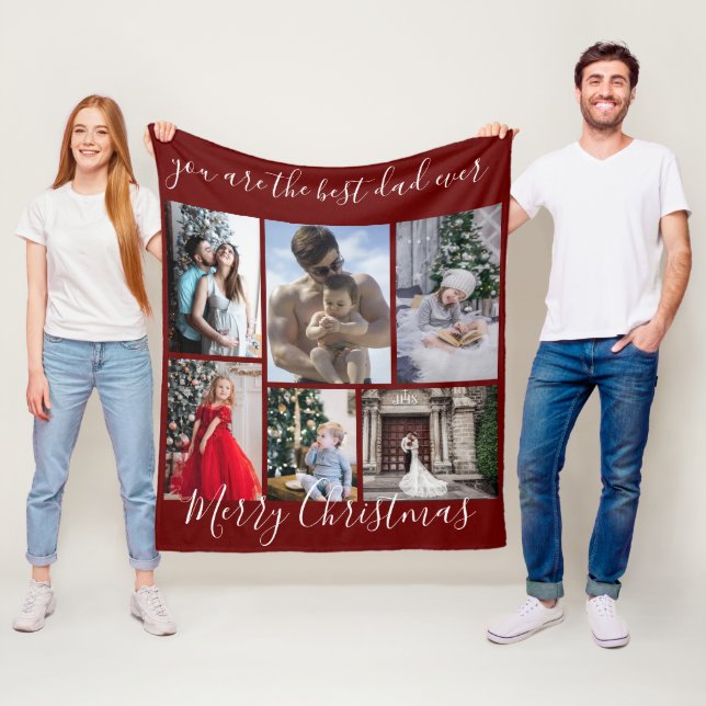 Couverture Polaire Burgundy Meilleur papa Joyeux Noël (En situation)
