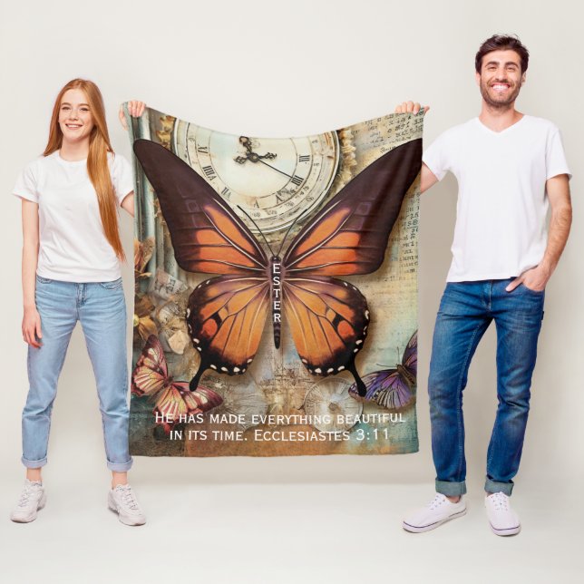 Couverture Polaire Butterfly Clock Fleece Blanket Ecclesiastes 3:11  (En situation)
