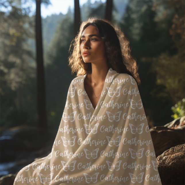 Couverture Polaire Butterfly tendance Custom Calligraphy Nom Camel (Créateur téléchargé)