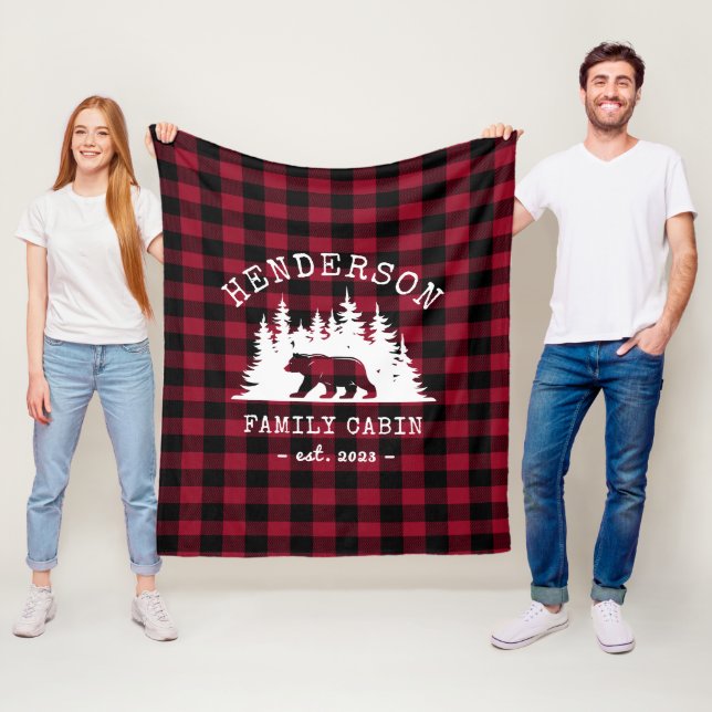 Couverture Polaire Cabine Famille Ours Pine Rouge Plaid (En situation)