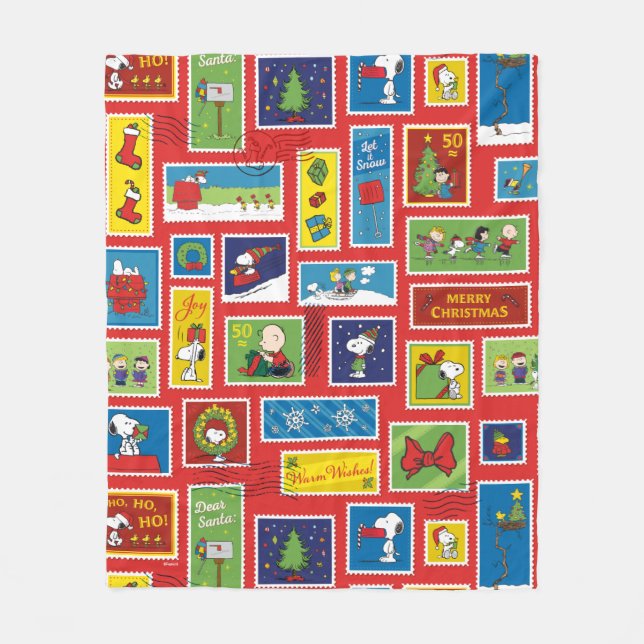 Couverture Polaire cacahuètes | Motif des timbres de Noël (Devant)