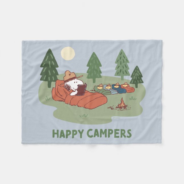 Couverture Polaire cacahuètes | Snoopy & Woodstock Happy Campers (Devant (Horizontal))