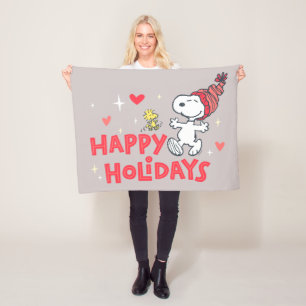 Couverture Polaire cacahuètes Snoopy & Woodstock Joyeuses Fêtes