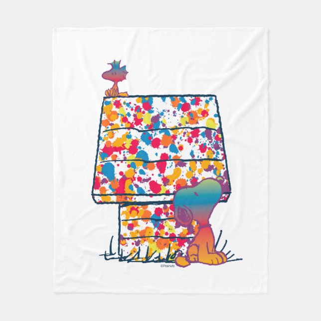 Couverture Polaire cacahuètes | Snoopy & Woodstock Rainbow Paint (Devant)