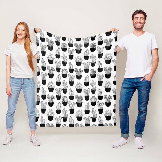 Couverture Polaire Cacti Black Line Art Grand Motif (En situation)