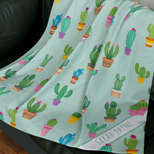 Couverture Polaire Cactus Motif Plante Nom maman Nom Green Fleece Bla