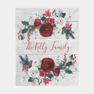 Couverture Polaire Cadeau confortable floral de famille d'hiver