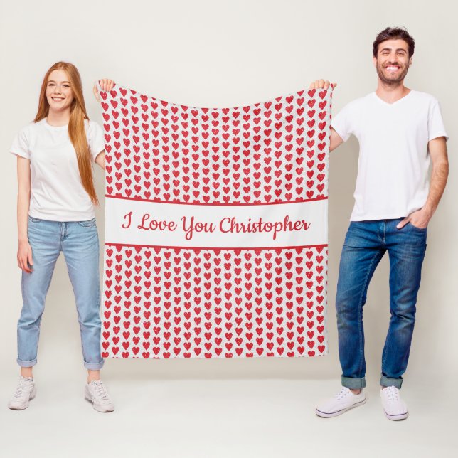 Couverture Polaire Cadeau de coeur de Parties scintillant rouge blanc (En situation)