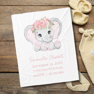 Couverture Polaire Cadeau de naissance éléphant bébé rose bébé fille