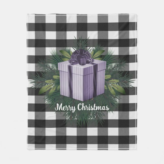 Couverture Polaire Cadeau de Noël Plaid Buffalo | Vacances pourpres (Devant)