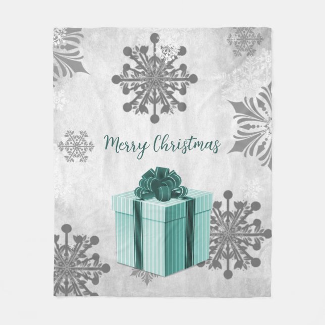 Couverture Polaire Cadeau de Noël turquoise Blanche-polaire (Devant)