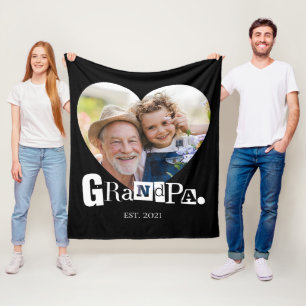 Couverture Polaire Cadeau de photo de grand-père établi cœur de grand