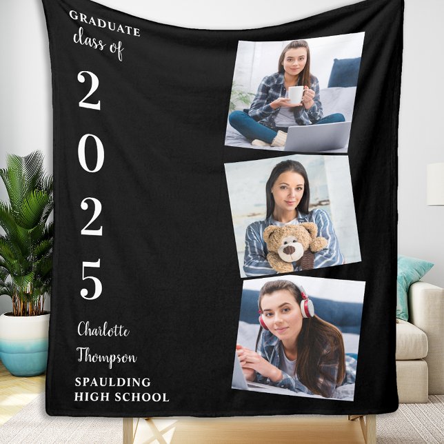 Couverture Polaire Cadeau Diplômé Personnalisé Moderne 3 Photo Gradua (Créateur téléchargé)