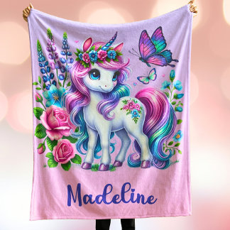 Couverture Polaire Cadeau Licorne Personnalisé Nom Personnalisé Rose 
