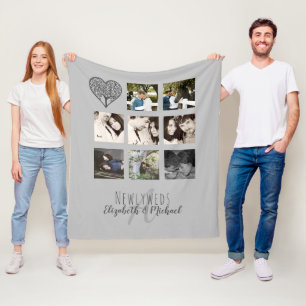 Couverture Polaire Cadeau Mariage aux jeunes mariés Monogramme Photo 