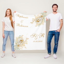 Couverture Polaire Cadeau Mariage Monogram Gold Floral