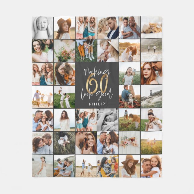 Couverture Polaire Cadeau moderne 60e anniversaire multi photo script (Devant)