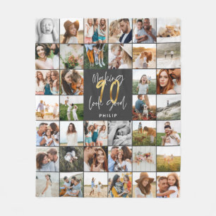 Couverture Polaire Cadeau moderne 90e anniversaire multi photo script