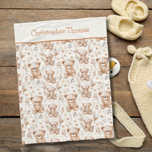 Couverture Polaire Cadeau personnalisé pour bébé garçon avec ours bru