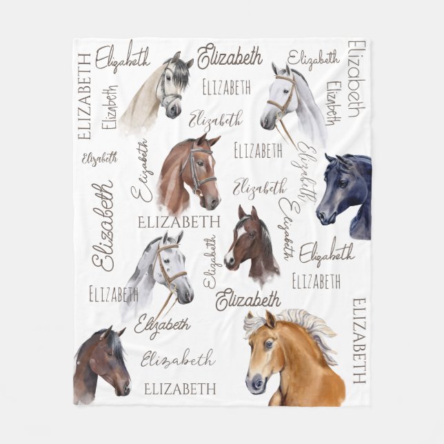 Couverture Polaire Cadeaux équestres pour filles nom personnalisé (Devant)