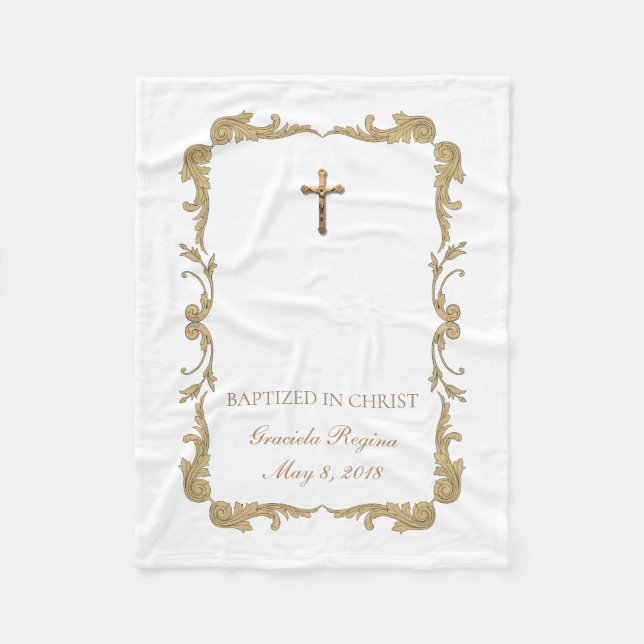 Couverture Polaire Cadre croisé de crucifix d'or de baptême (Devant)