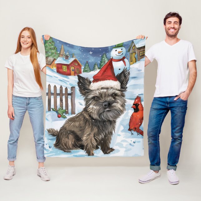 Couverture Polaire Cairn Terrier Chien Winter Wonderland Noël Joie (En situation)