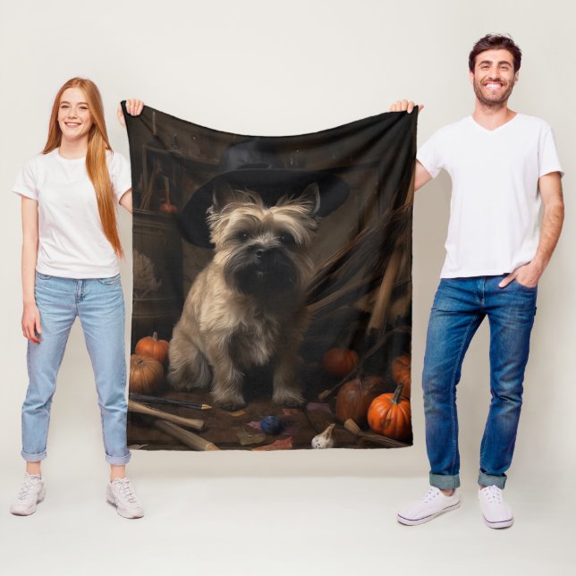 Couverture Polaire Cairn Terrier Citrouilles Halloween effroi (En situation)