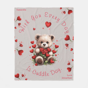Couverture Polaire Câlins Ours en Peluche Cœurs Roses Saint-Valentin