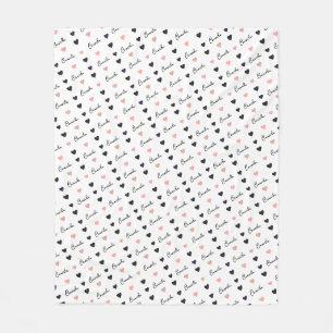 Couverture Polaire Camila nom personnalisé motif des coeurs d'amour